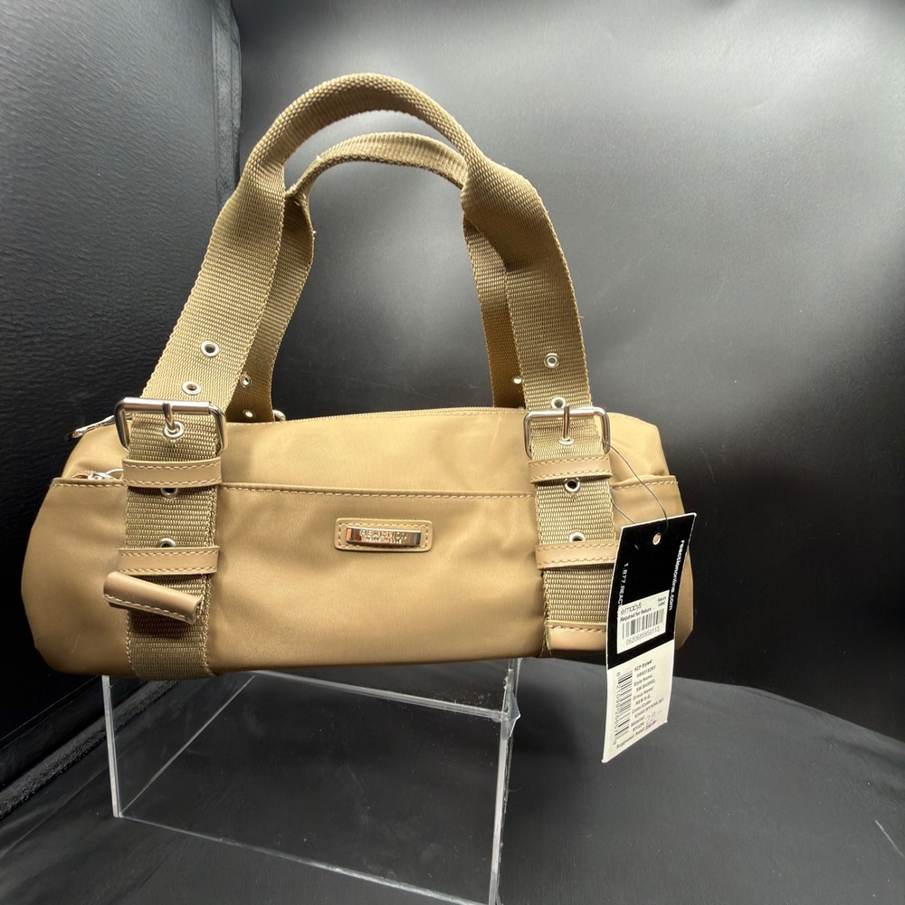 Kenneth Cole Reaction Khaki Nylon Small Barrel Bag Orange Lining NWT Y2K